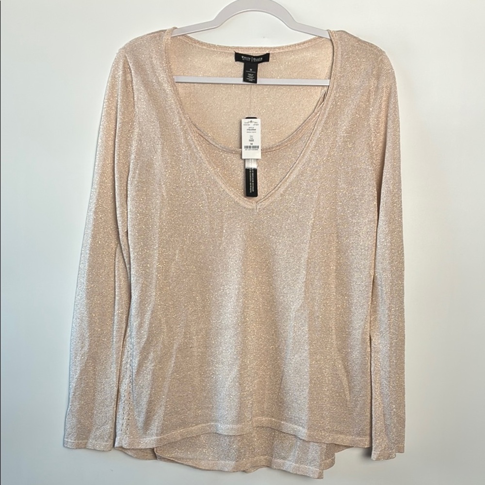 White House Black Market Shimmering 2 Piece Beige Long Sleeve Top & Tank